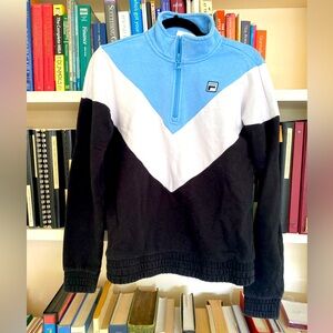 Fila quarter zip sweatshirt in blue white black size S